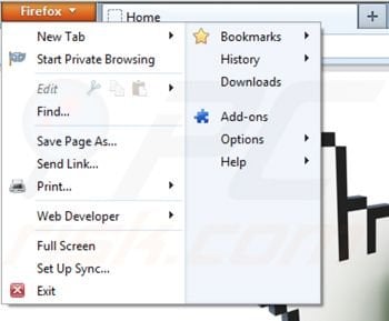 Removing opton add-on from Mozilla Firefox step 1
