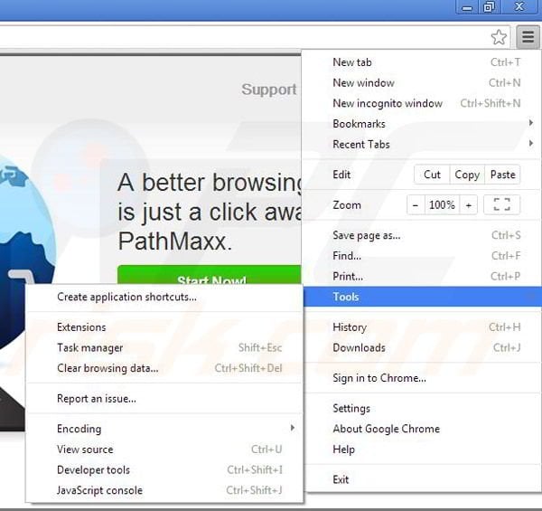 Removing PathMaxx from Google Chrome step 1