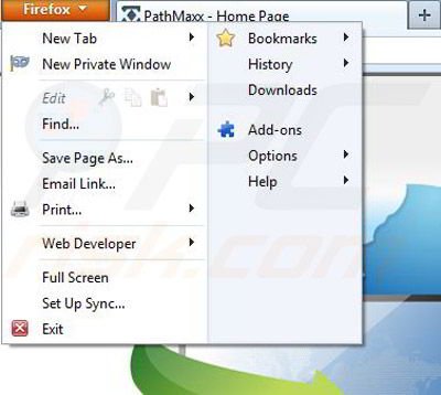 Removing PathMaxx from Mozilla Firefox step 1