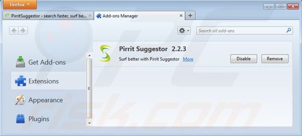 Removing Pirrit Suggestor from Mozilla Firefox step 2