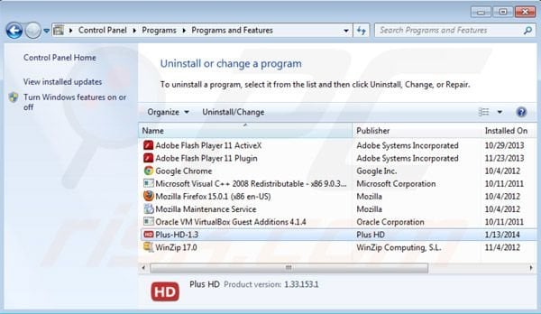 plus-hd uninstall from Control Panel