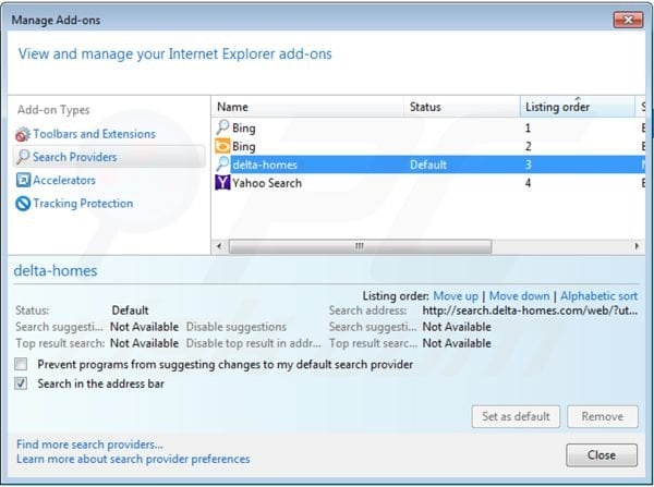 Removing portaldosites.com from Internet Explorer default search engine settings