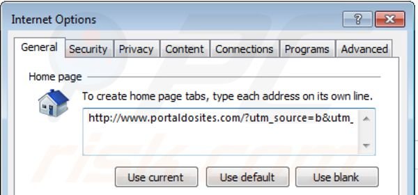 Removing portaldosites.com from Internet Explorer homepage