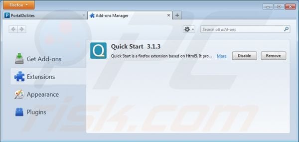Removing portaldosites.com related Mozilla Firefox extensions