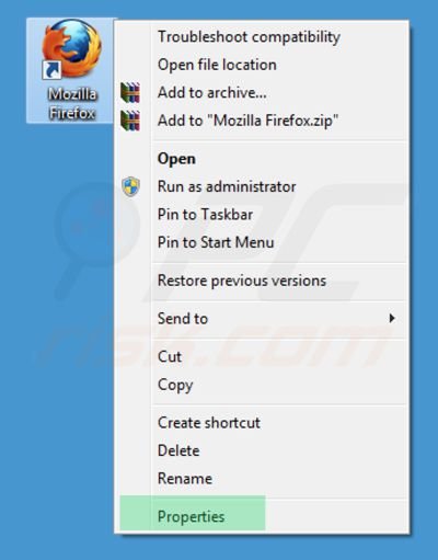 Removing portaldosites.com from Mozilla Firefox shortcut target step 1