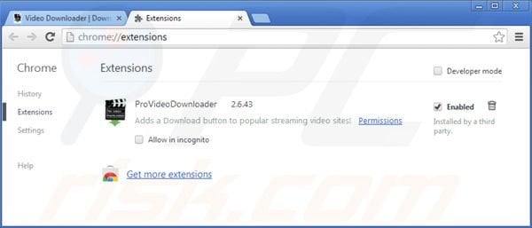 Pro video downloader removal from Google Chrome extensions step 2
