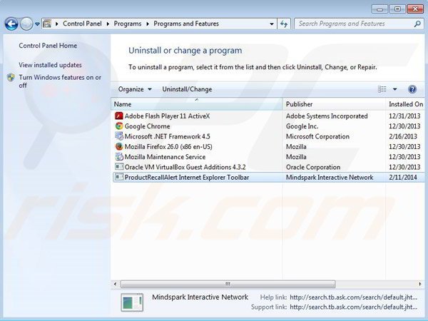 Removing ProductRecallAlert toolbar via control panel