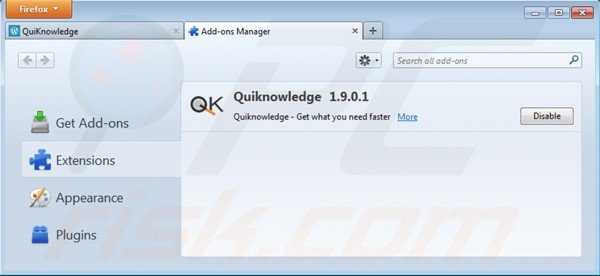 Removing ads by quiknowledge from Mozilla Firefox step 2