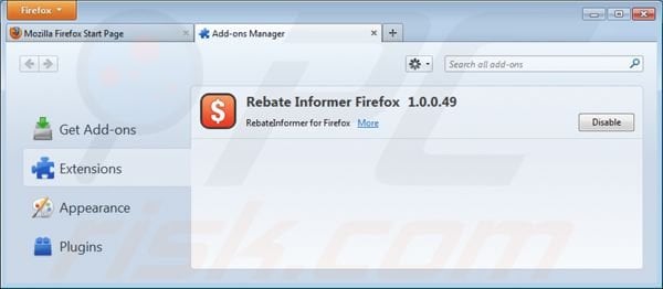 Removing Rebate Informer from Mozilla Firefox step 2