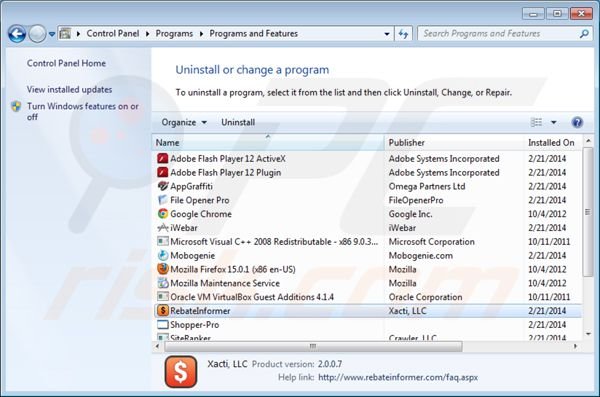 Rebate Informer uninstall using Control Panel