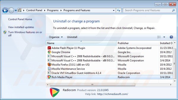 Rich Media Player uninstall via Control Panel