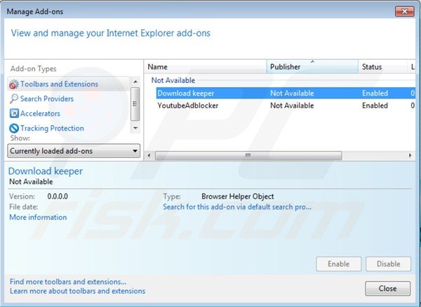 Removing safeweb app from Internet Explorer step 2