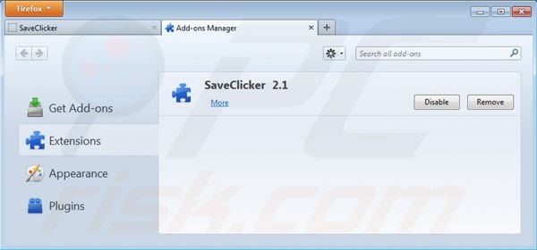 Removing Save clicker ads from Mozilla Firefox step 2