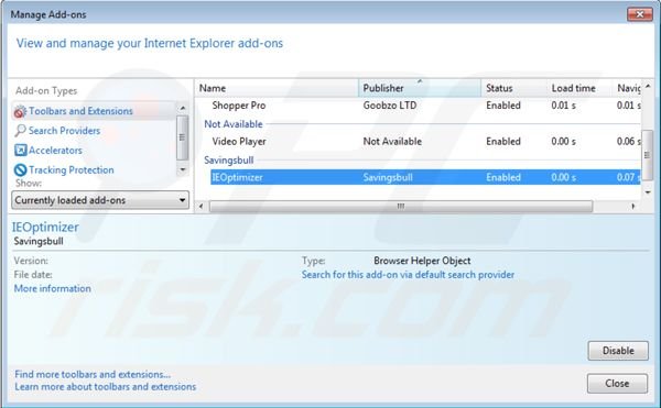 Removing Savings Bull from Internet Exporer step 2