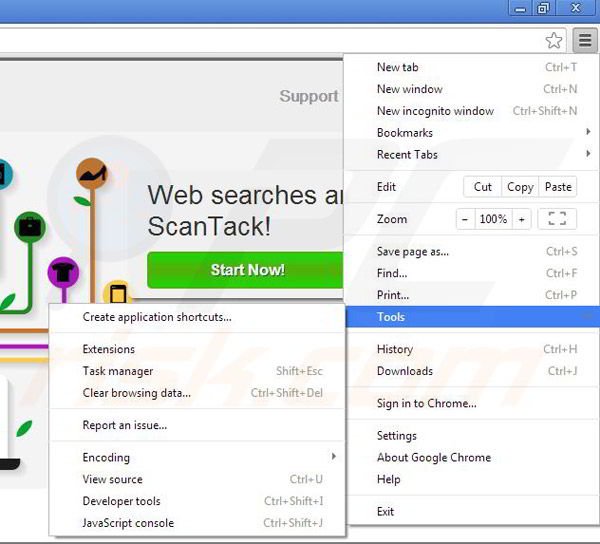 Removing ScanTack from Google Chrome step 1