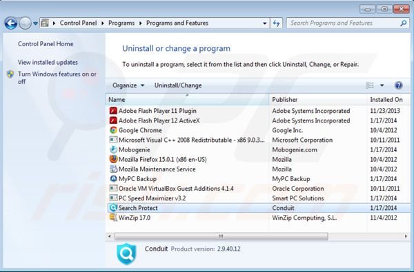 Search Protect by Conduit uninstall from Control Panel