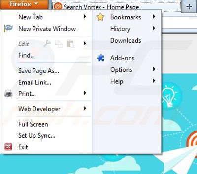 Removing Search Vortex from Mozilla Firefox step 1