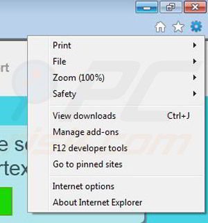 Removing Search Vortex from Internet Explorer step 1