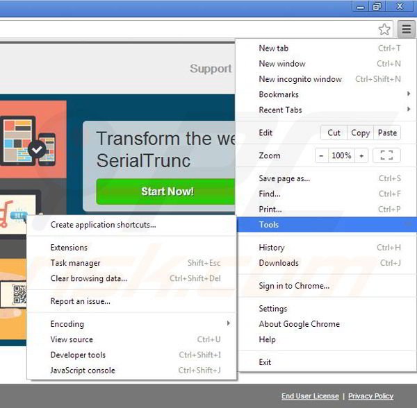Removing SerialTrunc from Google Chrome step 1
