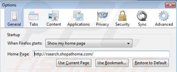 Removing shopathome.com from Mozilla Firefox homepage