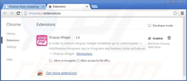 Removing Shopop from Google Chrome step 2