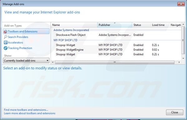 Removing Shopop from Internet Explorer step 2