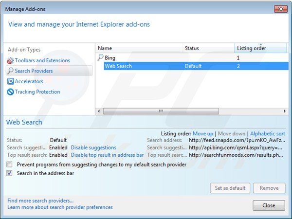 Removing shopping helper smartbar from Internet Explorer default search engine settings