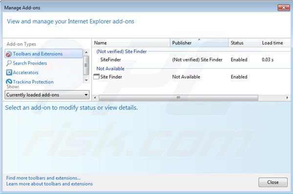 Removing Site Finder from Internet Explorer step 2