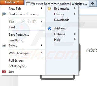 Removing Site Finder from Mozilla Firefox step 1