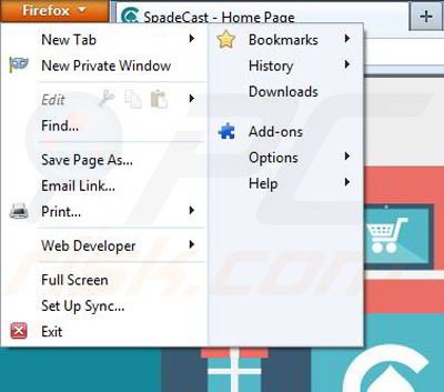 Removing Spadecast from Mozilla Firefox step 1
