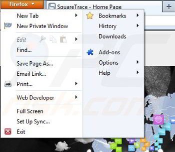Removing SquareTrace from Mozilla Firefox step 1