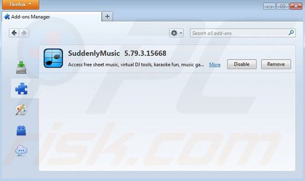 Removing SuddenlyMusic from Mozilla Firefox step 2