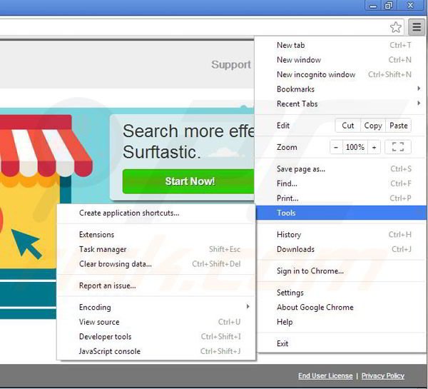 Removing Surftastic from Google Chrome step 1