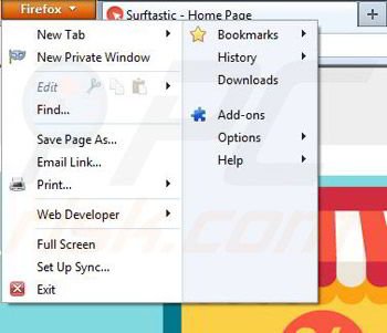 Removing Surftastic from Mozilla Firefox step 1