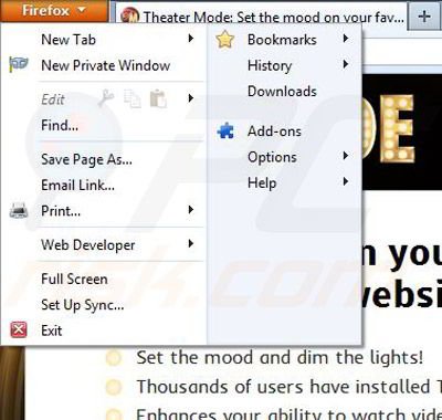 Removing Theater Mode from Mozilla Firefox step 1