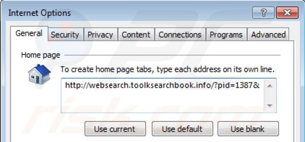 Removing websearch.toolksearchbook.info from Internet Explorer homepage