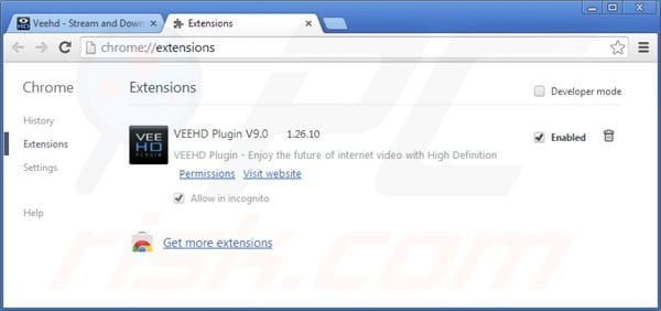 Removing veehd from Google Chrome step 2