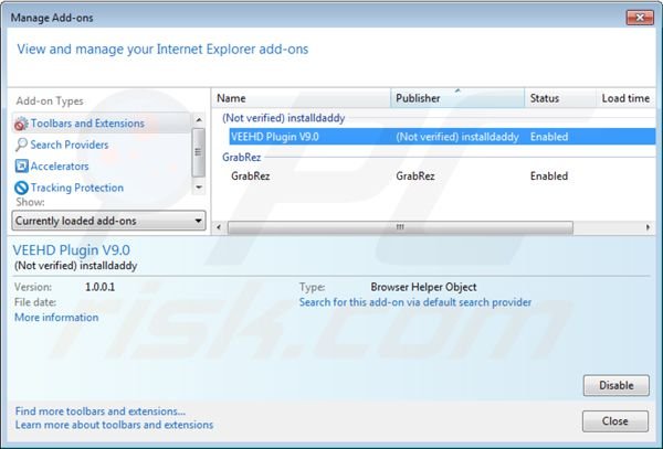 Removing veehd from Internet Explorer step 2