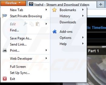 Removing veehd from Mozilla Firefox step 1