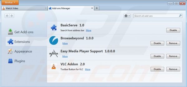 Removing vlc app virus from Mozilla Firefox extensions step 2