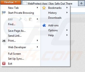 Removing Web Protect from Mozilla Firefox step 1