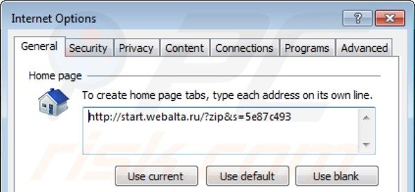 Removing webalta.ru from Internet Explorer homepage