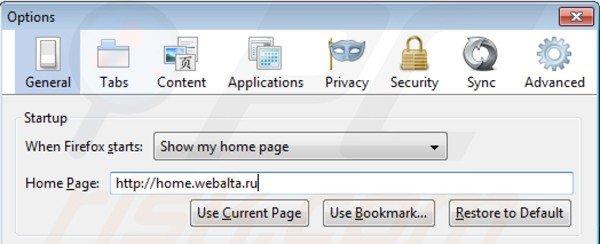 Removing webalta.ru from Mozilla Firefox homepage