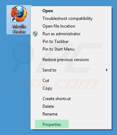 Removing webalta.ru from Mozilla Firefox shortcut target step 1