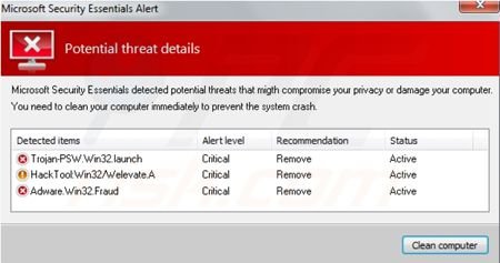 Windows Antibreach Helper distribution using fake Microsoft Security Essentials alert pop-up