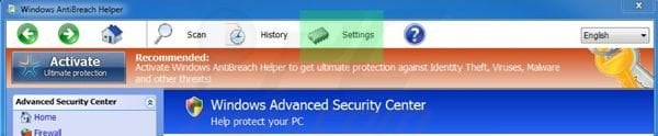 Windows Antibreach Helper settings tab