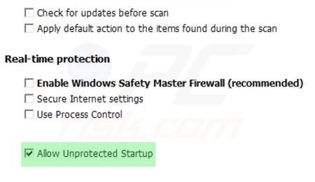 Windows Antivirus Master unprotected start-up