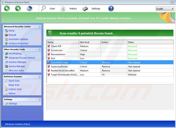 Removing Windows Antivirus Patrol using registration key step 3