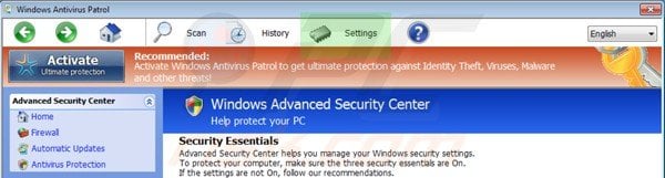 Windows Antivirus Patrol settings