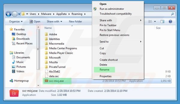 Renaming the executable file of Windows Antivirus Suite step 1